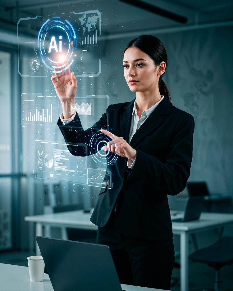Business professional using AI automation technology to improve productivity